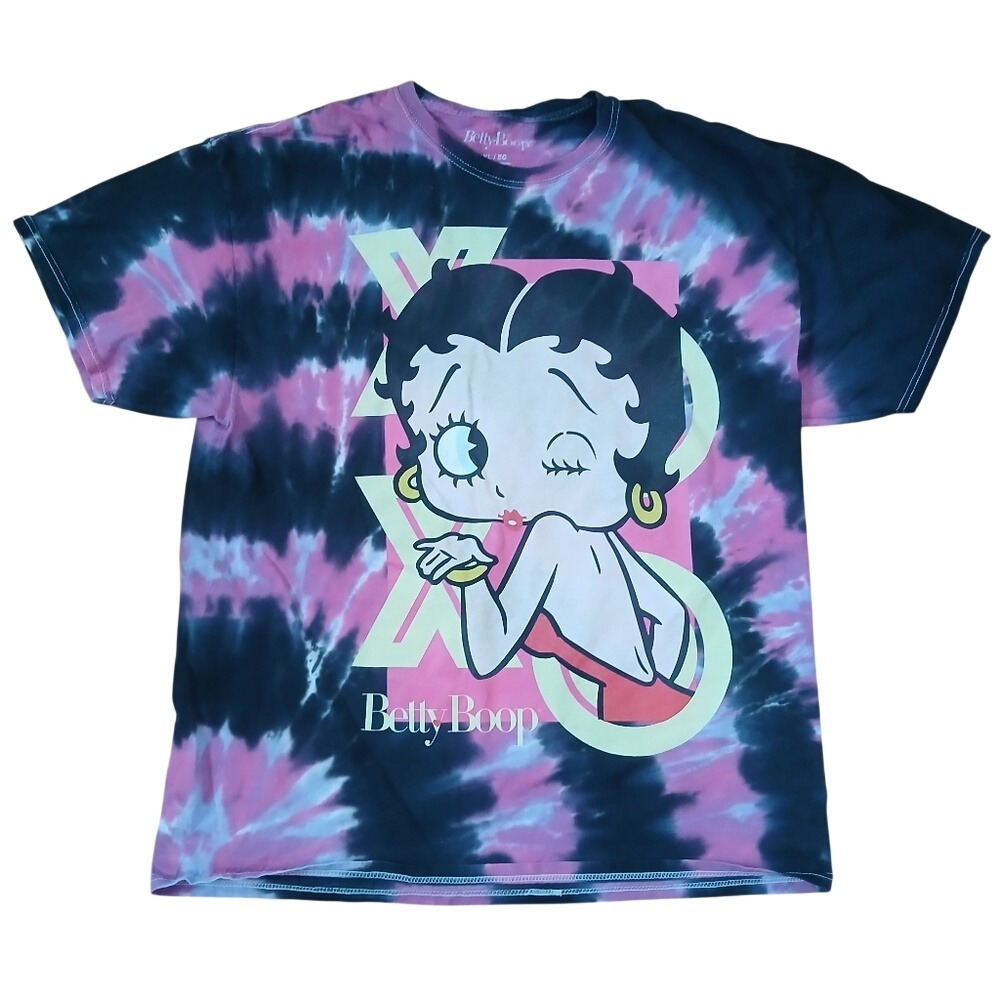 Betty Boop T-Shirt Women XL Pink Black Tie-Dye Graphic Short Sleeve XOXO 2021